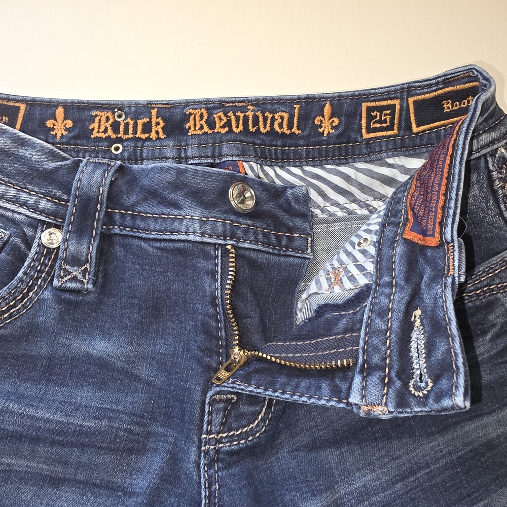 Rock Revival Chereen Easy Bootcut Jeans Embellished Rhinestone Flare Stretch - Picture 4 of 15